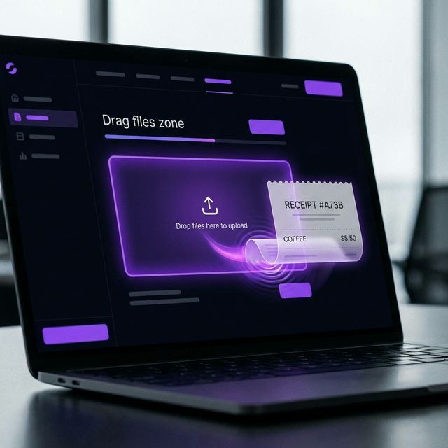 Drag & drop upload area with a receipt being dragged over it